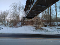 Detail of the eastern railroad abutment still in use with the modern footbridge