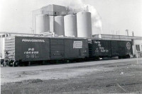 Two boxcars parked at the HP Hood Dairy in Newington in the 1970s