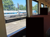 A view out the window of the Railyard Local