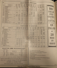 A section of the 4/1937 timetable showing service between Hartford and Boston