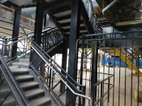 The stairs up to the island platform from street level on Asylum St