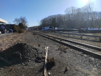 Looking southeastward across the tracks to the depot site from Hawleyville Rd