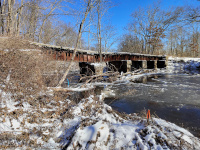 A view of the historic Bridge 2.53 from river level, looking east towards Willimantic
