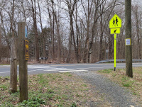 Looking east across Rte 67 at the place it crosses the Larkin Bridlepath