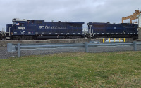 Two Berkshire & Eastern B40 Dash-8 locomotives rest in the Plainville Yard