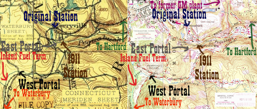 A map created from 1890s and 1980s USGS quadrangles, giving two views of the Terryville Area