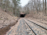 Looking west at the east portal of Pequabuck Tunnel