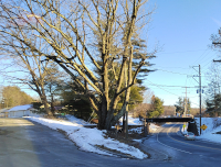Looking southeast on CT Rte 72. The first Terryville depot is at left and the bridge over Rte 72 at right