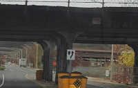 The bridge over Freight Street in Waterbury, CT, showing the legend NEW HAVEN RAILROAD (2023)