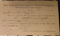 A postcard from the NY&NE Railroad Freight Dept to Scoville Manufacturing Co