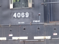A closeup of the markings on the cab of PW4069